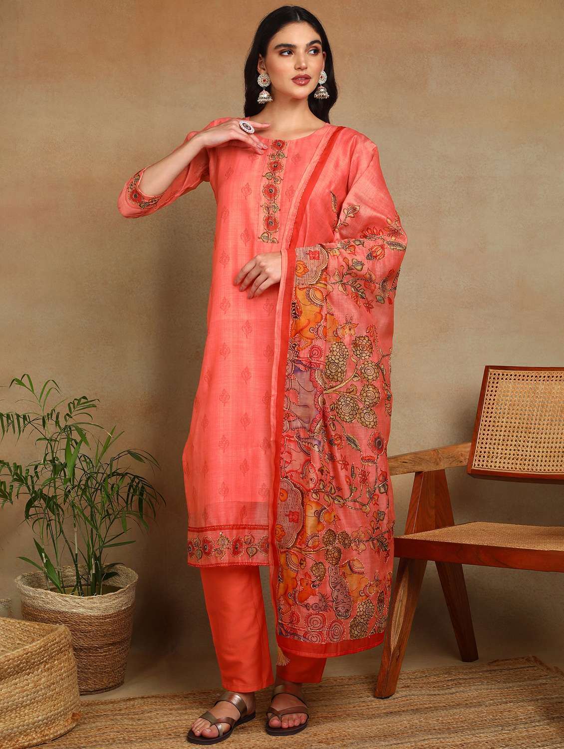 women floral three quarter sleeve kurta pant with dupatta set - 22141666 - Standard Image - 1