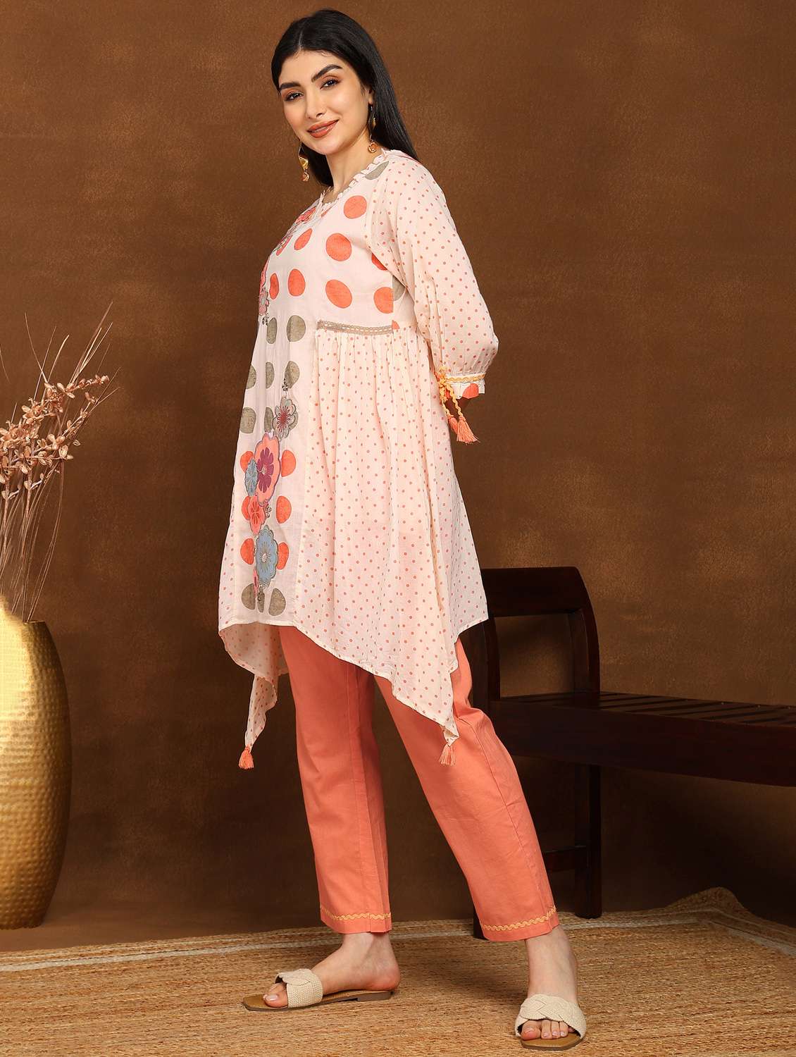 women printed three quarter sleeve ethnic co-ord set - 22141674 - Standard Image - 1