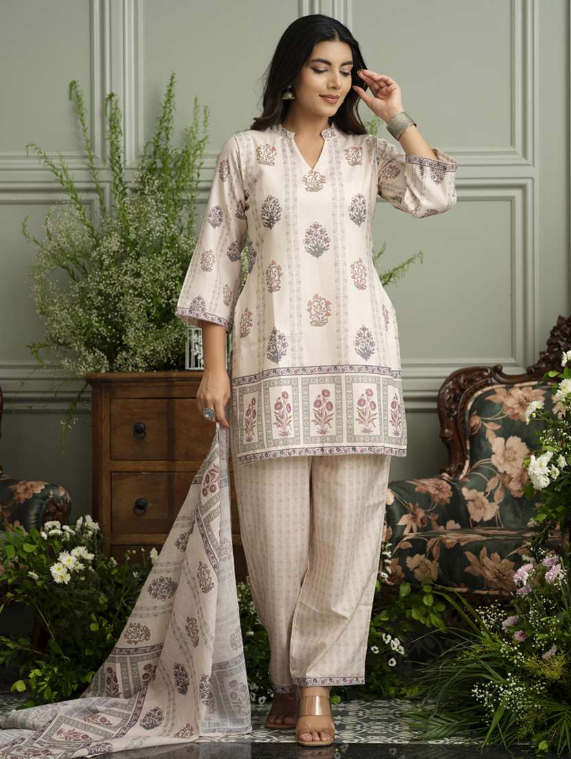 women printed three quarter sleeve kurta pant with dupatta set - 22141681 -  Standard Image - 1