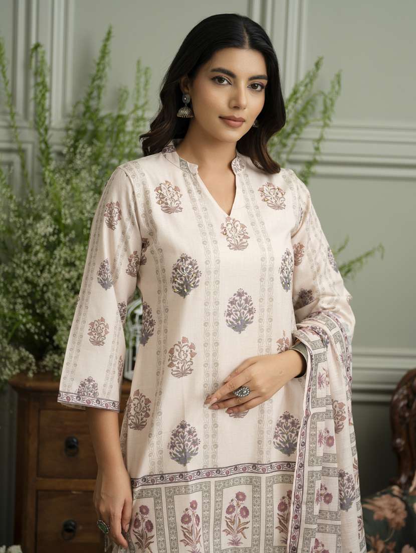 women printed three quarter sleeve kurta pant with dupatta set - 22141681 - Standard Image - 4