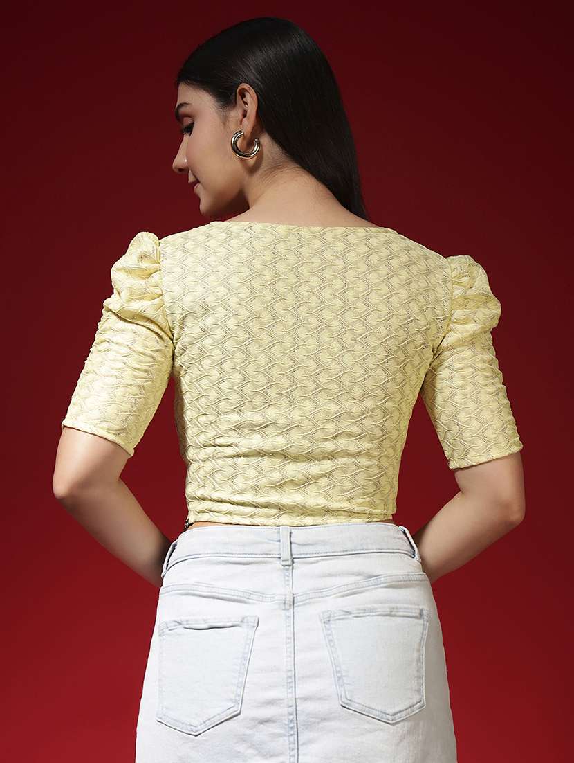 women self design short sleeve crop top - 22141682 -  Standard Image - 1