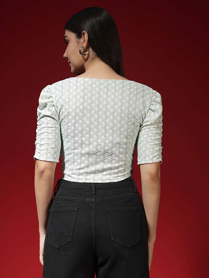 women self design short sleeve crop top - 22141684 -  Standard Image - 1