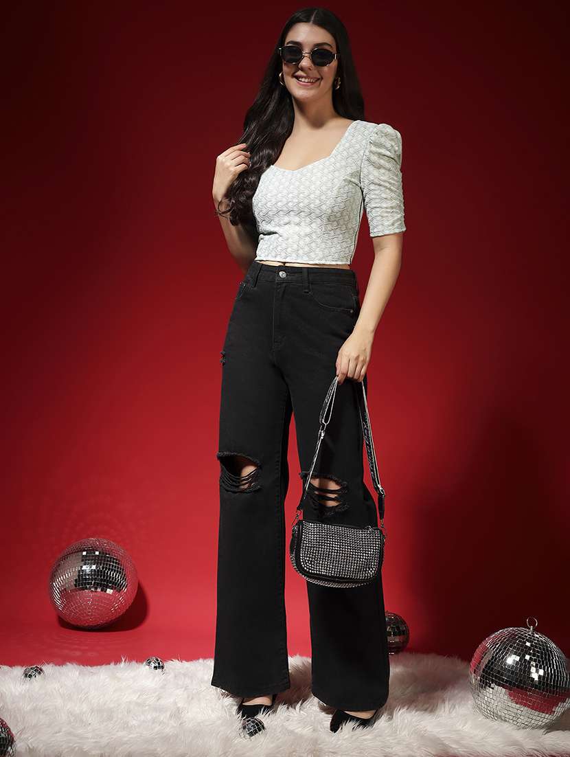 women self design short sleeve crop top - 22141684 -  Standard Image - 4