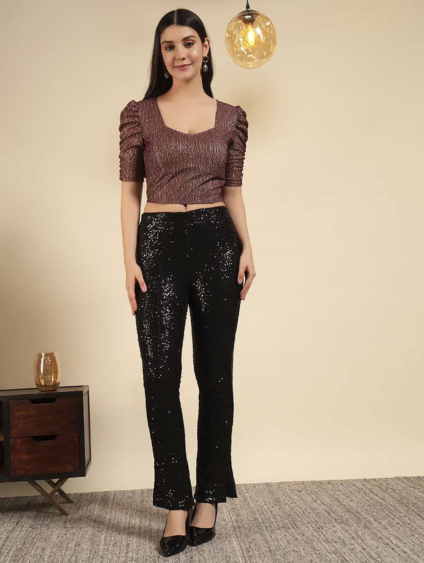 women self design short sleeve crop top - 22141685 -  Standard Image - 4