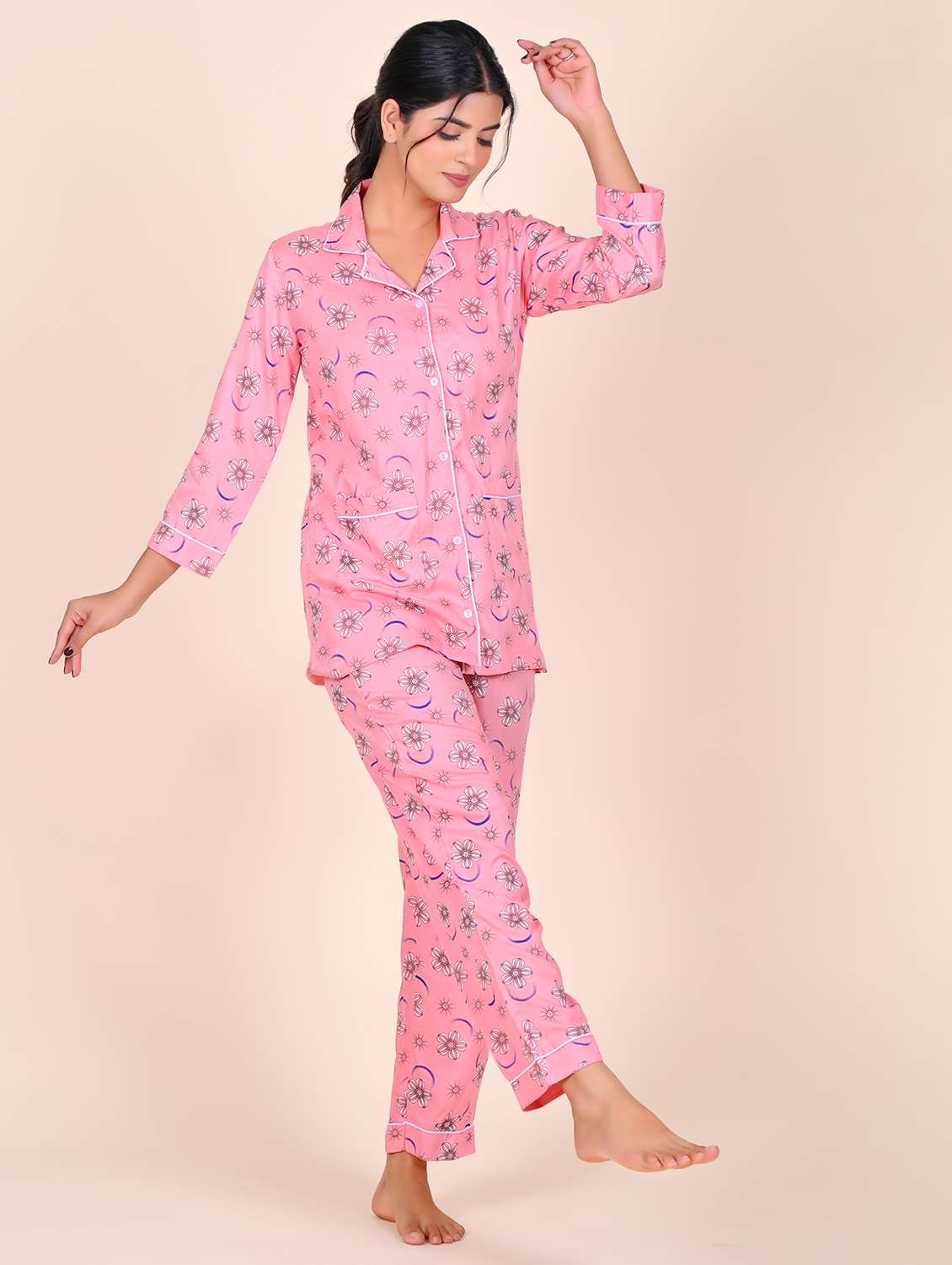women printed nightwear pyjama set - 22141922 - Standard Image - 1