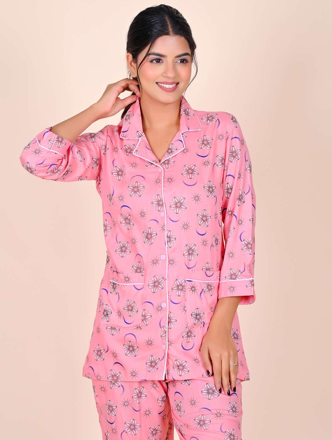 women printed nightwear pyjama set - 22141922 - Standard Image - 4