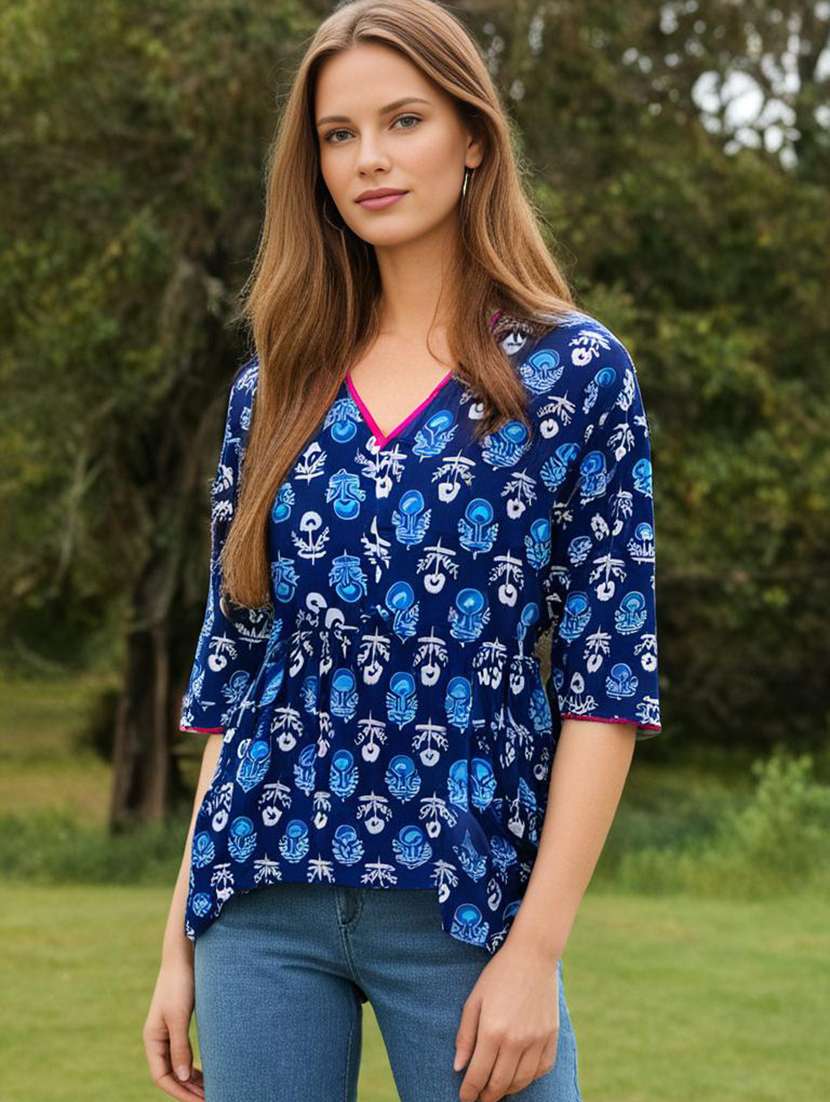 women printed v neck a-line ethnic top - 22141944 -  Standard Image - 1