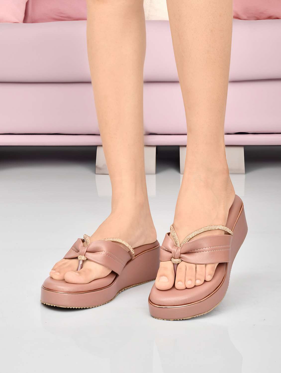 women solid slip on wedge - 22142031 - Standard Image - 1