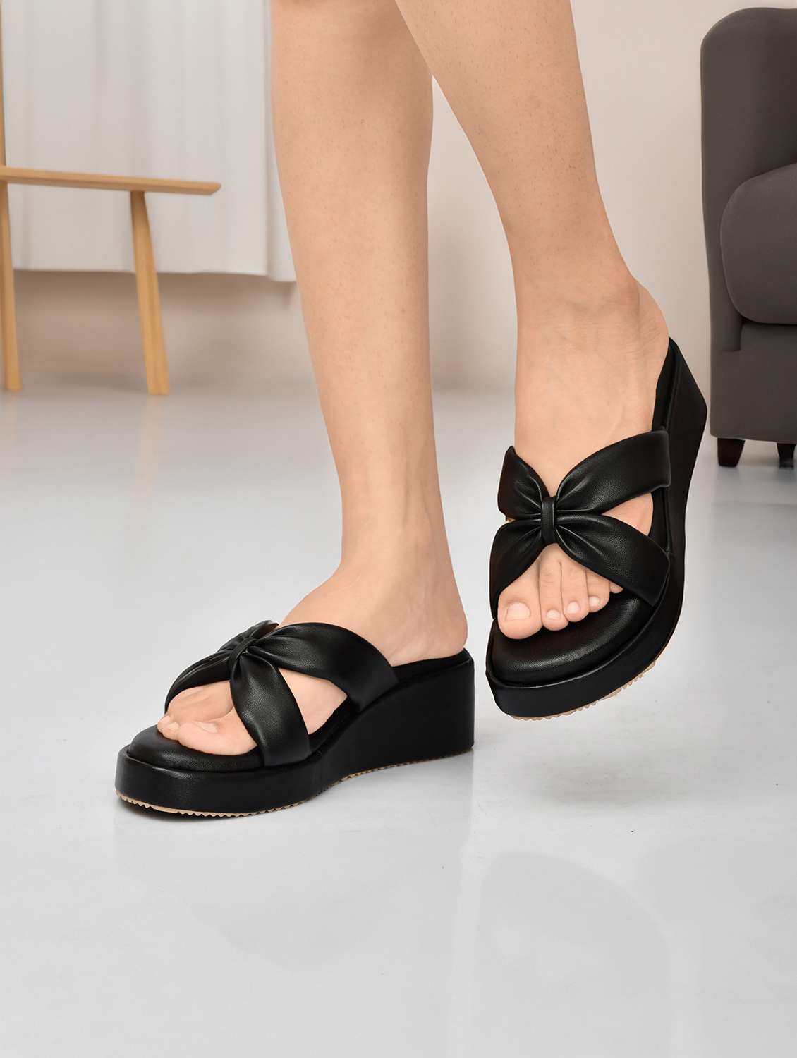 women black slip on wedge - 22142049 - Standard Image - 1