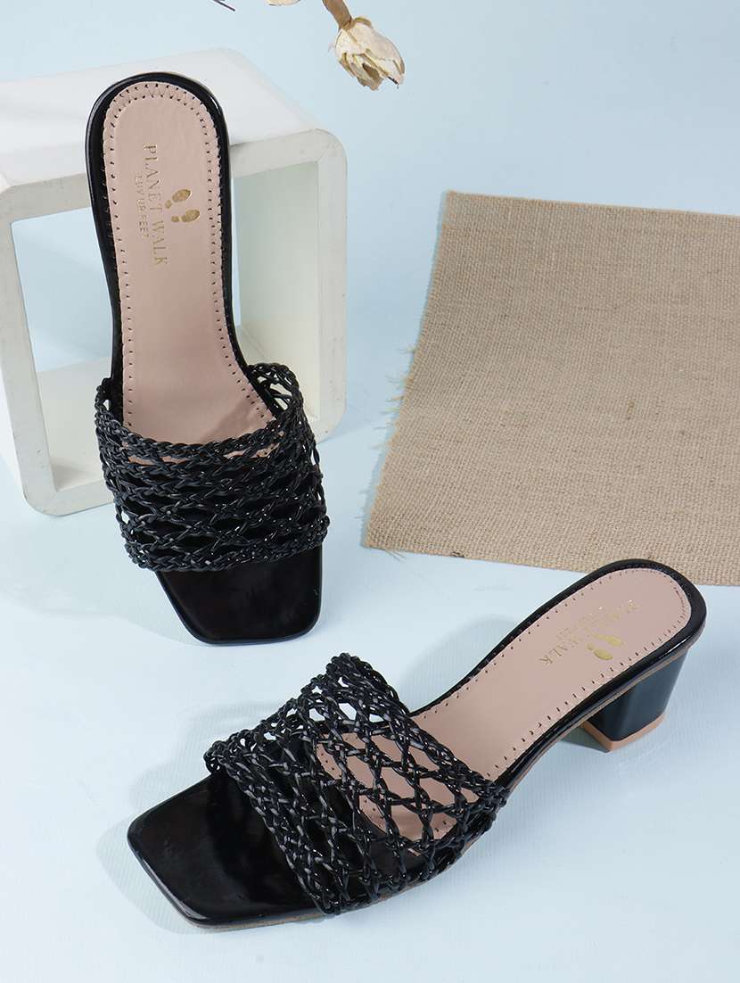 black synthetic slip on sandals - 22142053 - Zoom Image - 0