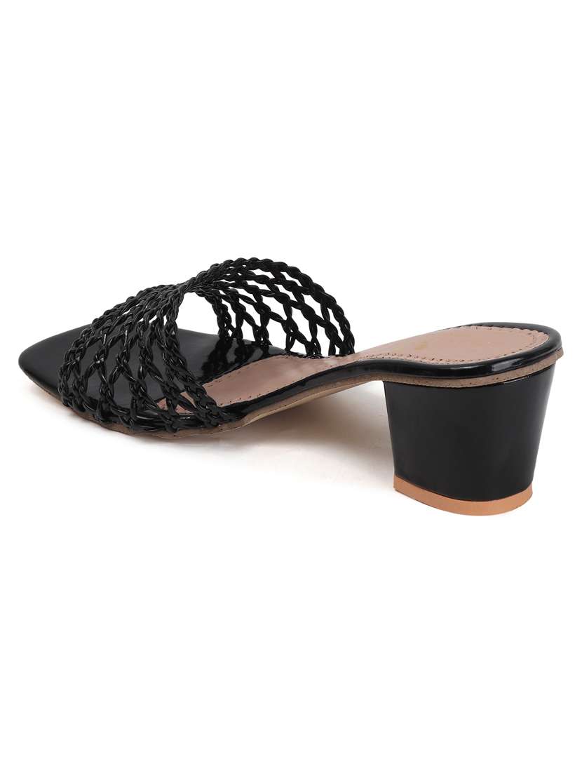 black synthetic slip on sandals - 22142053 - Standard Image - 4
