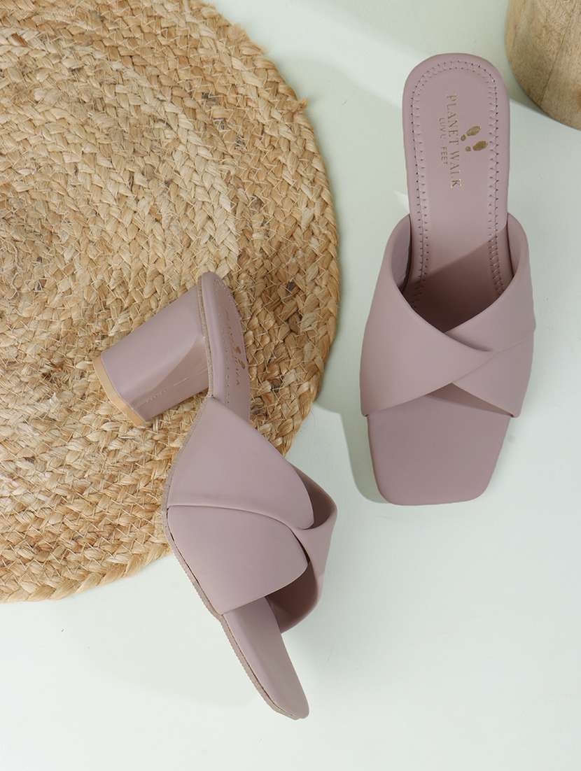 women slip on block heel sandal