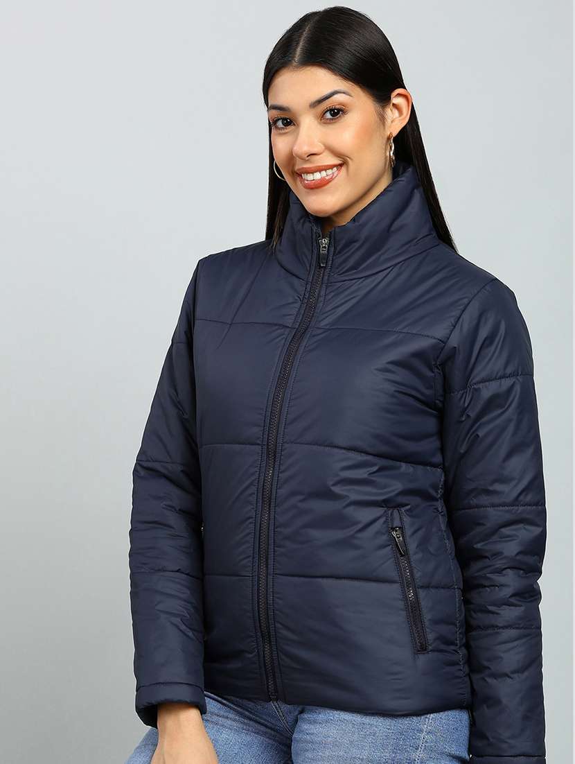 women solid stand collar long sleeve quilted jacket - 22142152 -  Standard Image - 1