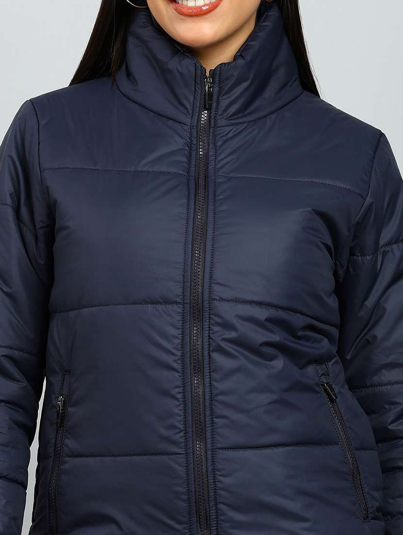 women solid stand collar long sleeve quilted jacket - 22142152 -  Standard Image - 4