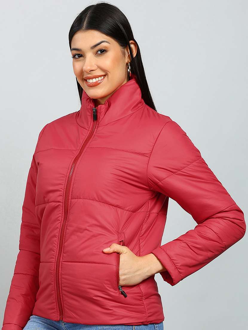 women solid stand collar long sleeve quilted jacket - 22142155 -  Standard Image - 1