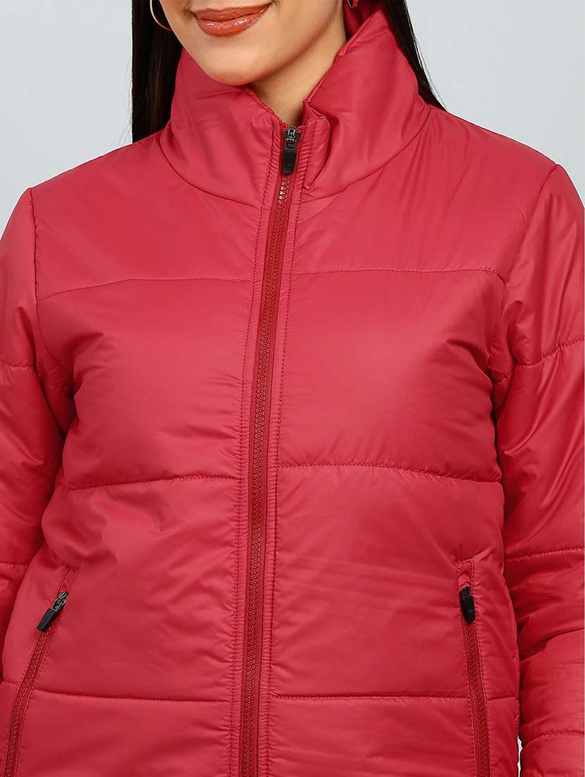 women solid stand collar long sleeve quilted jacket - 22142155 -  Standard Image - 4