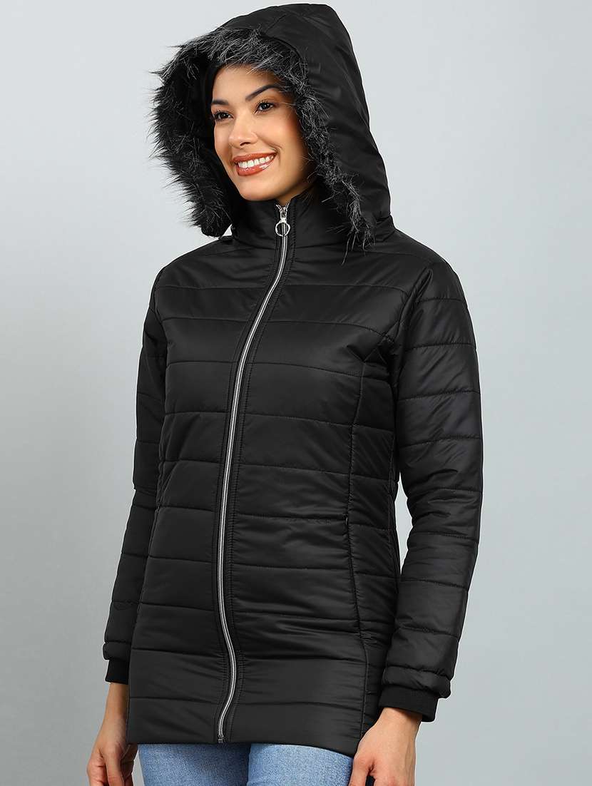 women solid long sleeve hooded quilted jacket - 22142158 -  Standard Image - 1