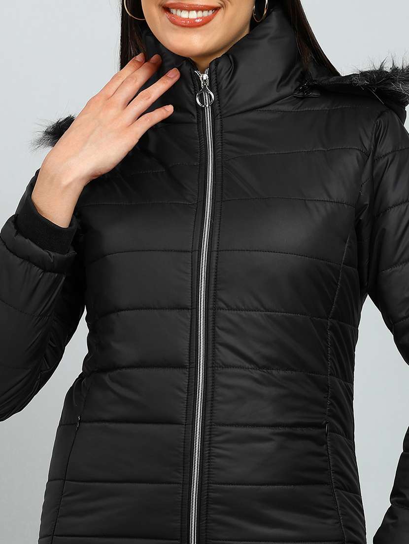 women solid long sleeve hooded quilted jacket - 22142158 -  Standard Image - 4