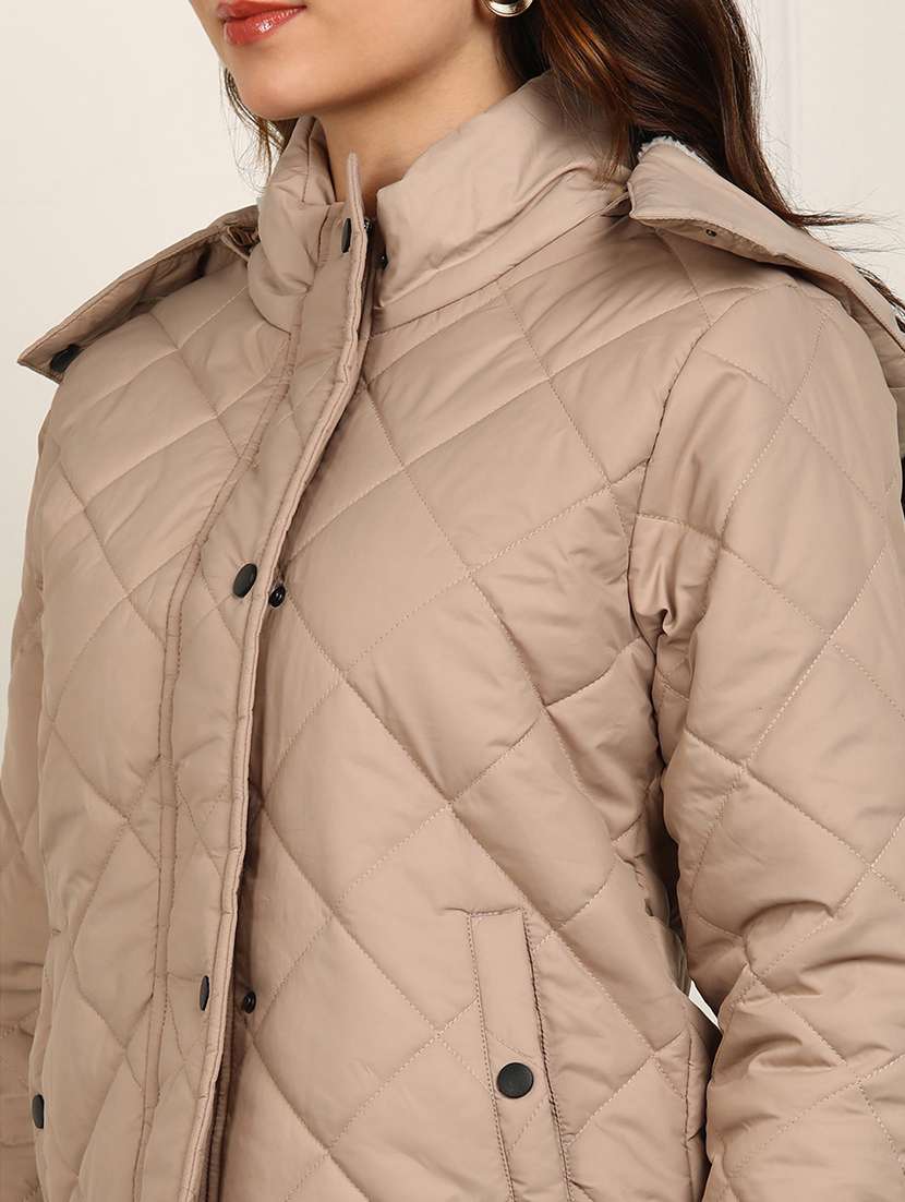 women solid long sleeve hooded quilted jacket - 22142164 -  Standard Image - 4