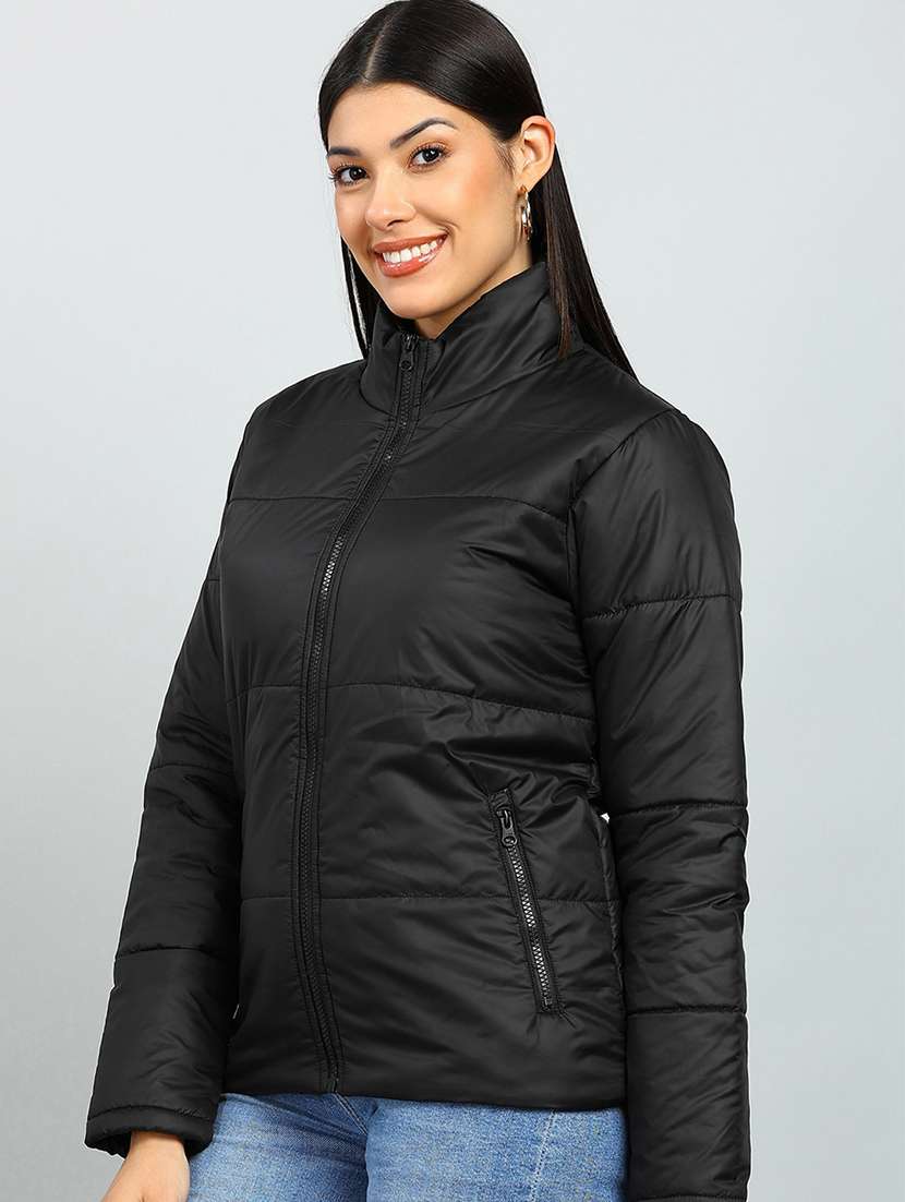 women solid stand collar long sleeve quilted jacket - 22142168 -  Standard Image - 1