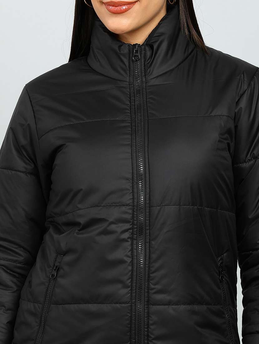 women solid stand collar long sleeve quilted jacket - 22142168 -  Standard Image - 4