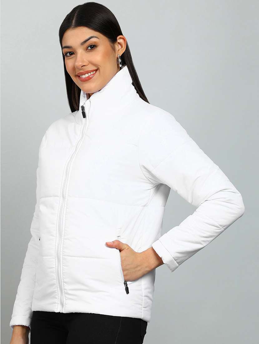 women solid stand collar long sleeve quilted jacket - 22142173 -  Standard Image - 1