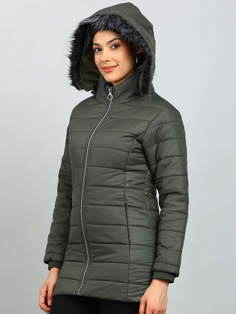 women solid long sleeve hooded quilted jacket - 22142177 -  Standard Image - 1