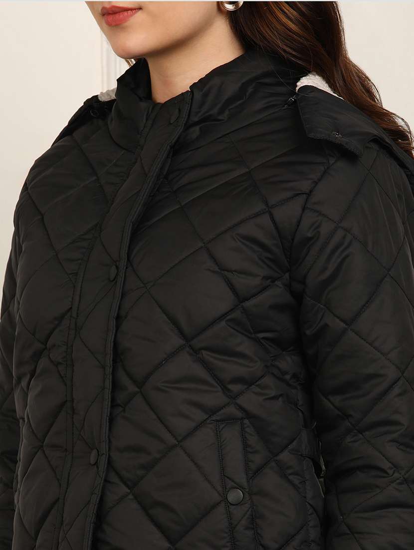 women solid long sleeve hooded quilted jacket - 22142180 -  Standard Image - 4