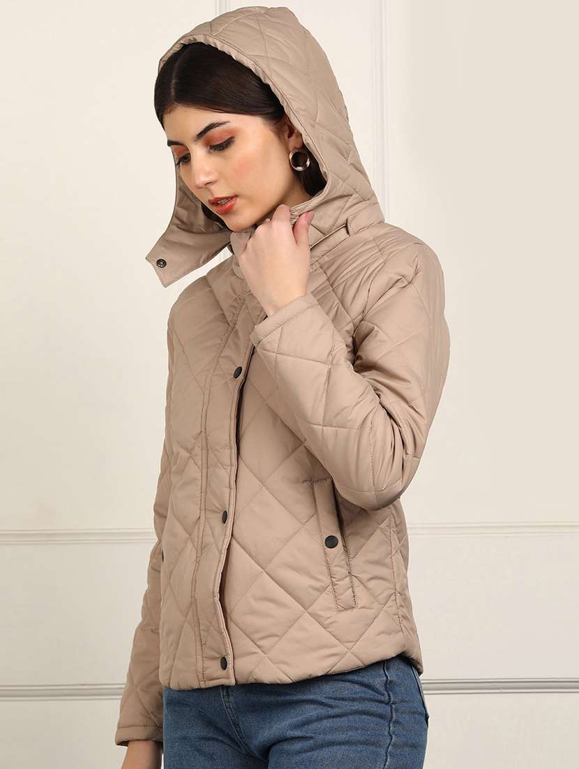 women solid long sleeve hooded quilted jacket - 22142181 -  Standard Image - 1