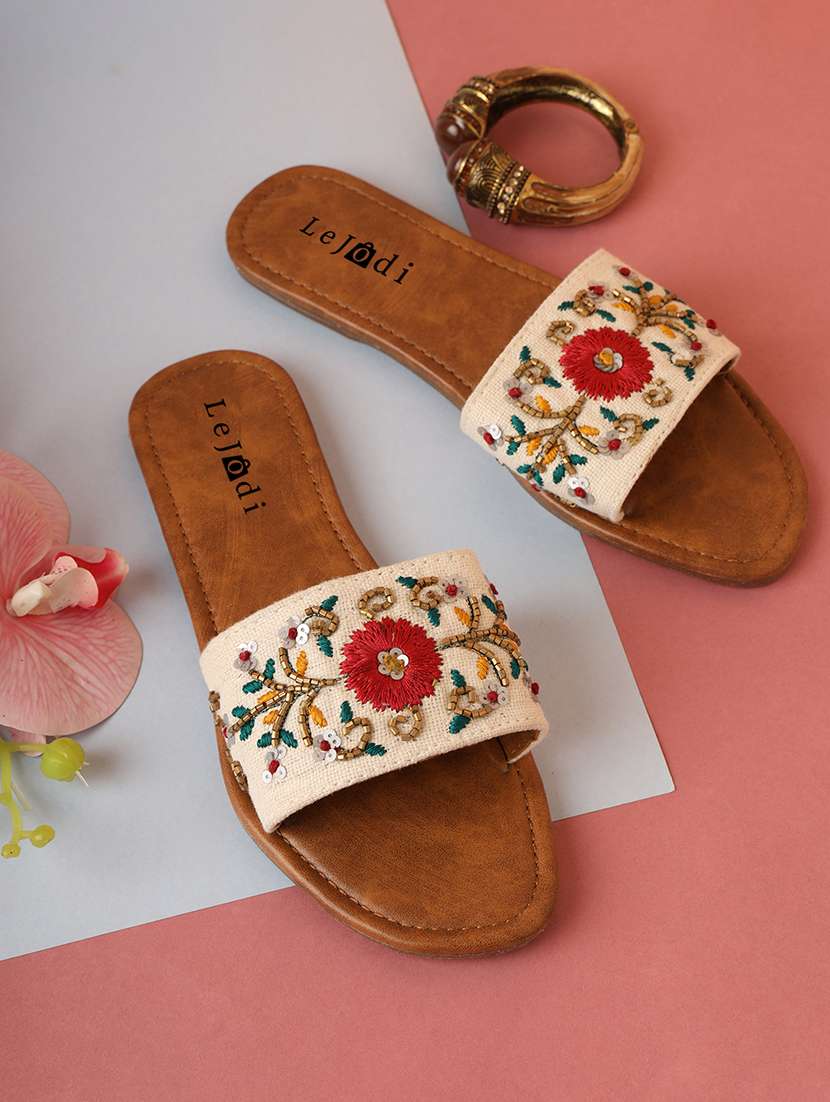 women embroidered slip on sandal