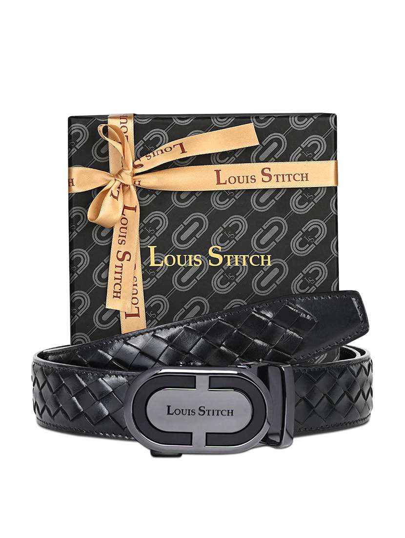 men's black leather automatic buckle weaved belt - 22142203 -  Standard Image - 1