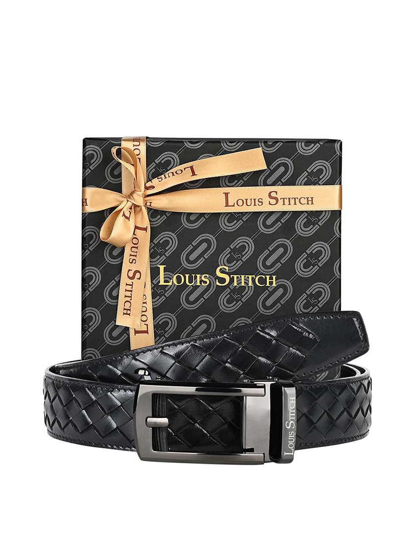 men's black braided leather automatic buckle belt - 22142204 -  Standard Image - 1