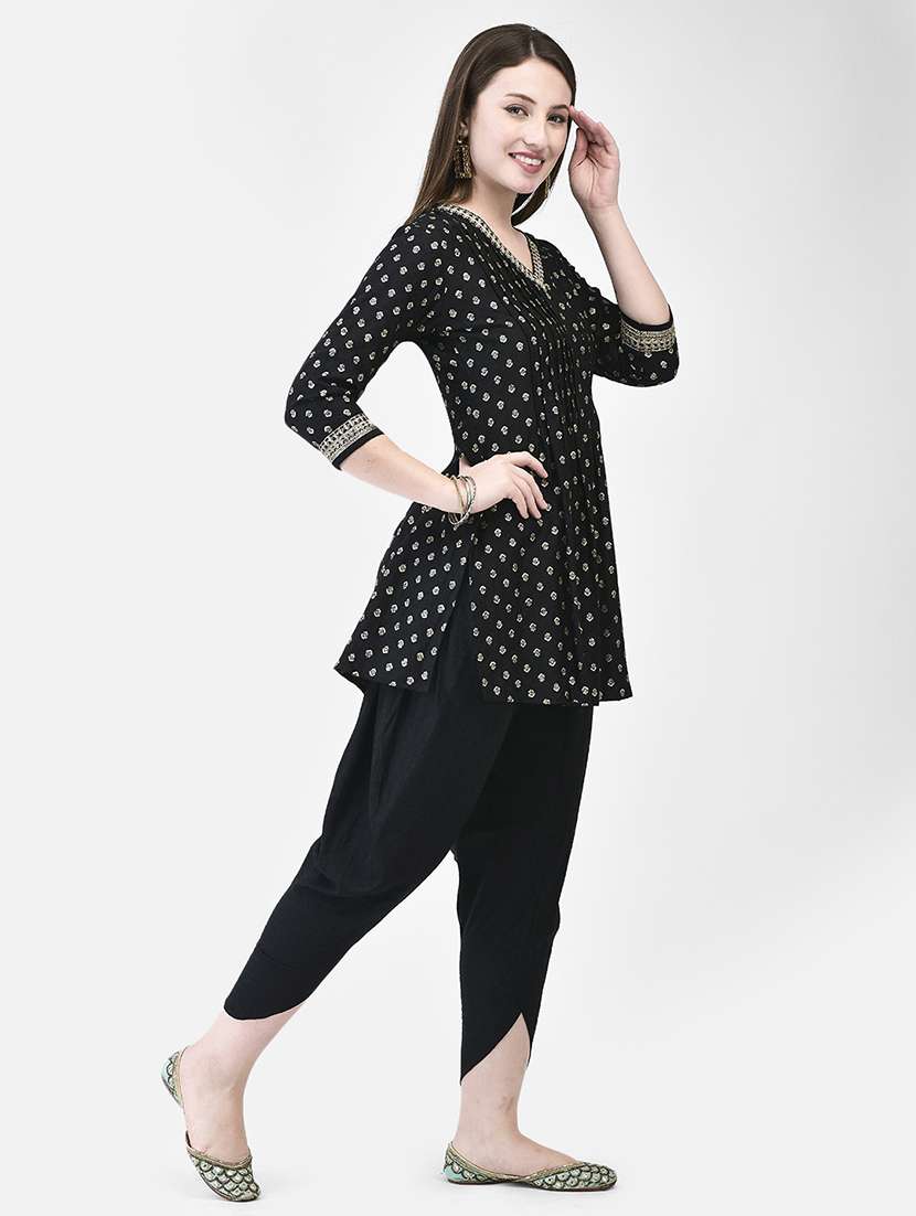 women printed three quarter sleeve a-line kurti - 22142206 -  Standard Image - 1