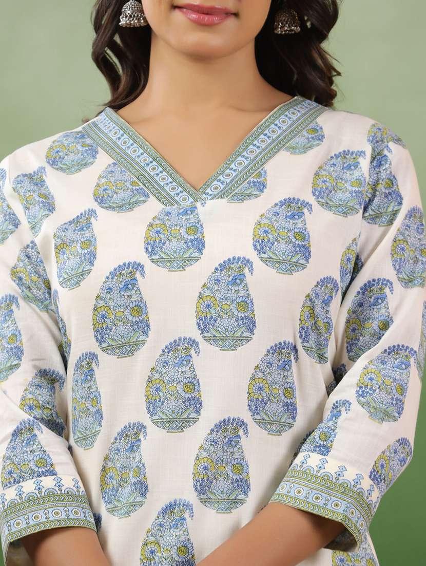 women paisley three quarter sleeve straight kurta - 22142207 -  Standard Image - 4