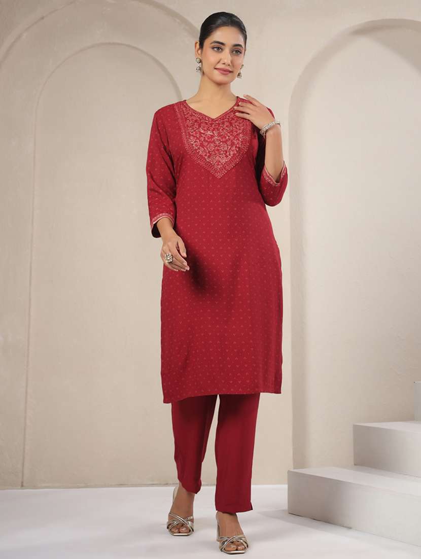 women embroidered three quarter sleeve kurta pant with dupatta set - 22142213 -  Standard Image - 1
