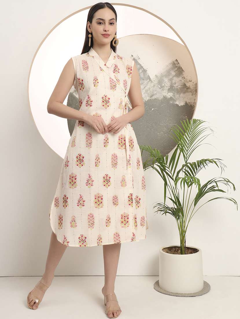 women floral sleeveless angrakha ethnic dress