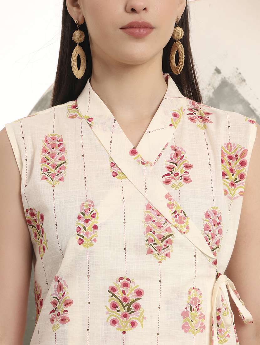 women floral sleeveless angrakha ethnic dress - 22142215 -  Standard Image - 4