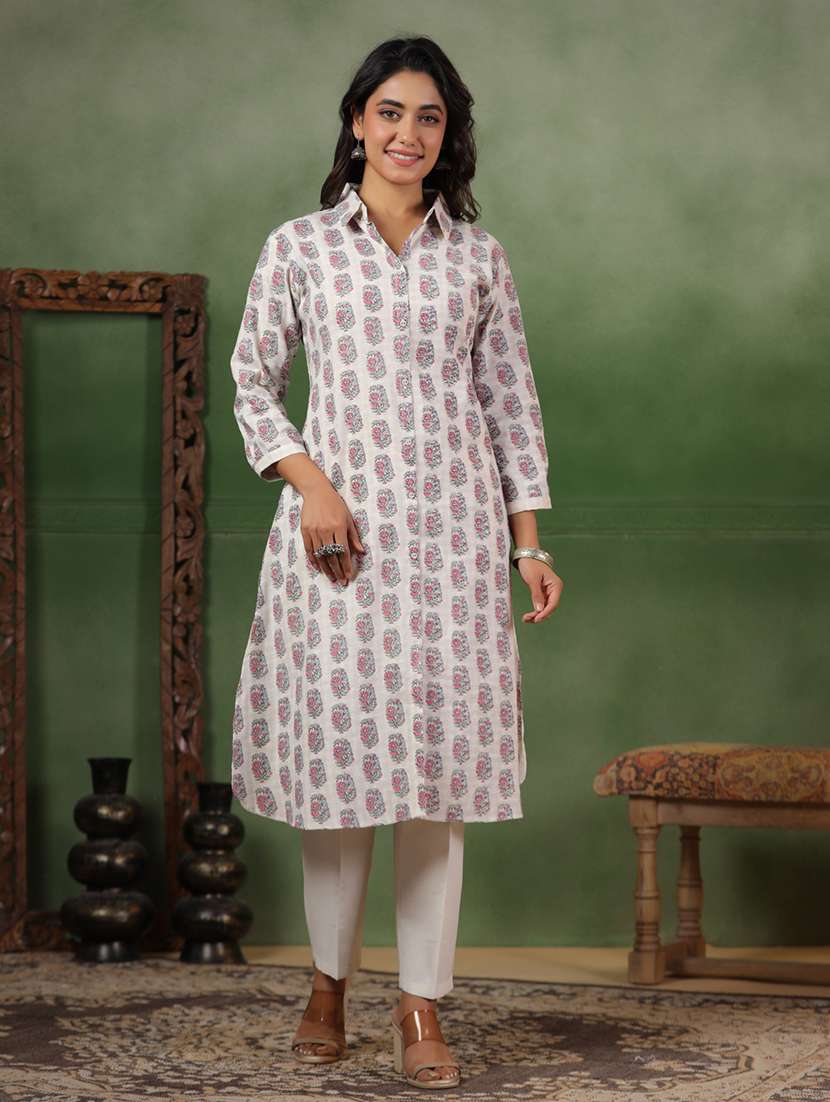 women floral three quarter sleeve a-line kurta