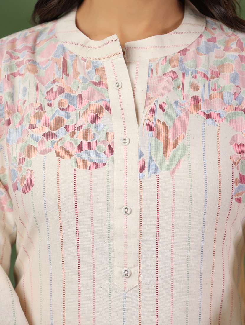 women printed three quarter sleeve straight kurti - 22142219 -  Standard Image - 4