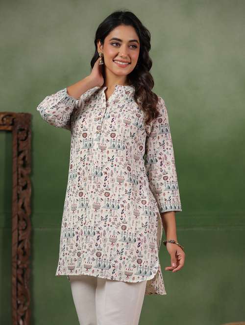 women printed three quarter sleeve straight kurti - 22142220 -  Standard Image - 0