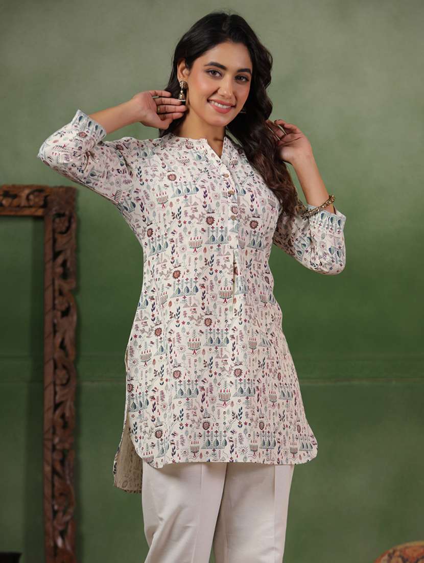 women printed three quarter sleeve straight kurti - 22142220 -  Standard Image - 1