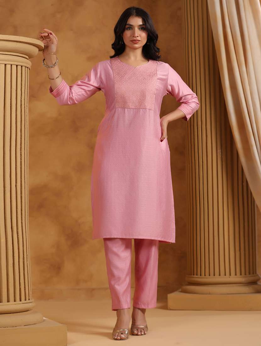 women embroidered three quarter sleeve kurta pant with dupatta set - 22142224 -  Standard Image - 1