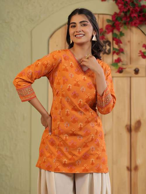 women printed three quarter sleeve straight kurti - 22142230 -  Standard Image - 0