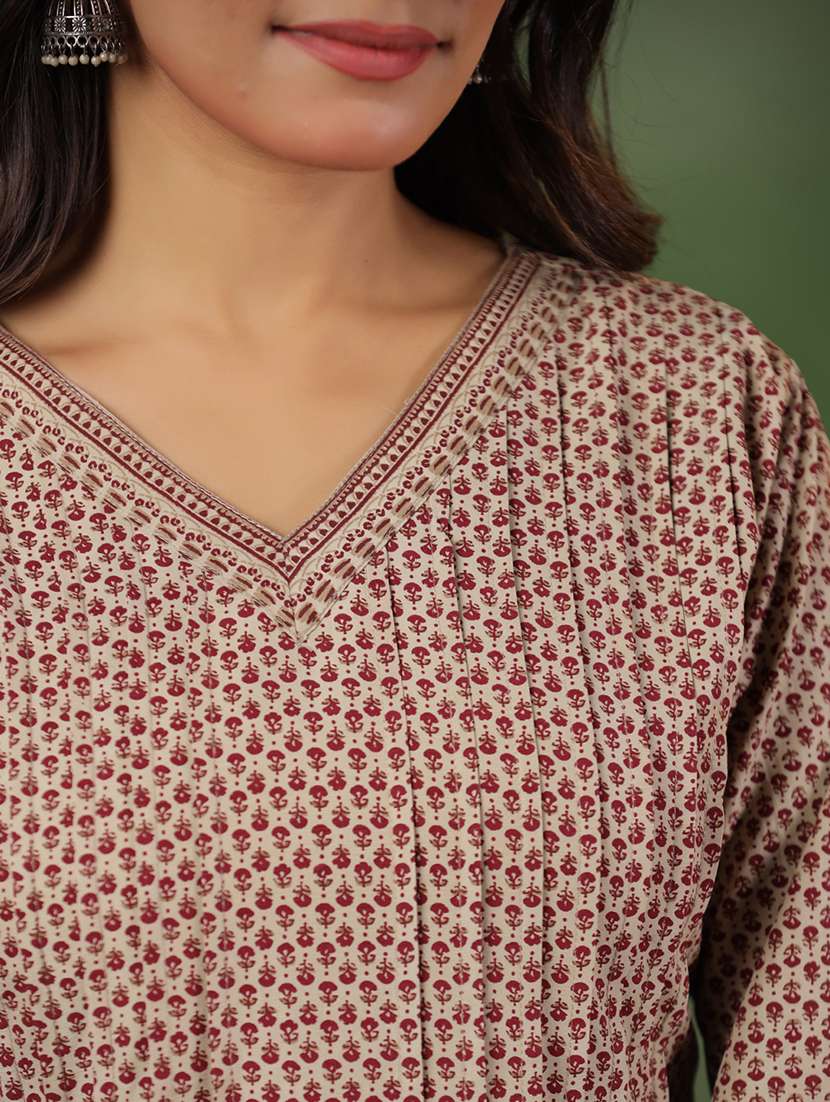 women printed three quarter sleeve a-line kurti - 22142232 -  Standard Image - 4