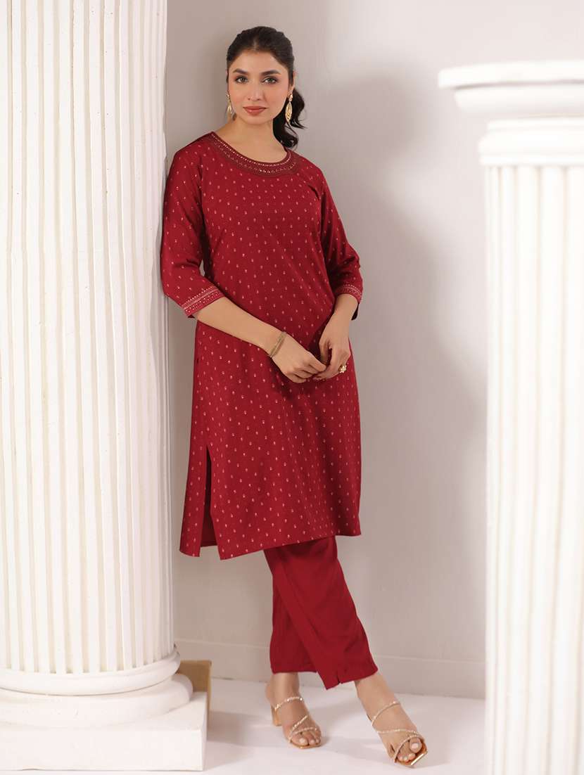 women printed three quarter sleeve straight kurta - 22142238 -  Standard Image - 1