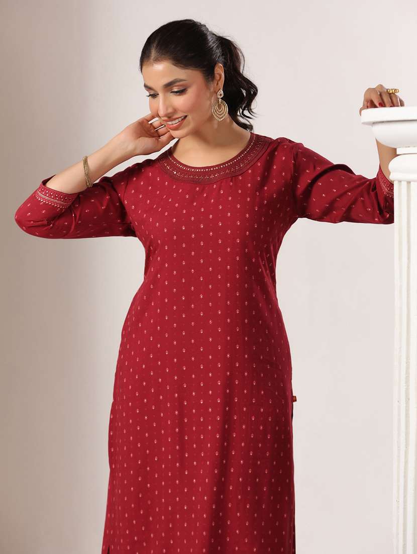 women printed three quarter sleeve straight kurta - 22142238 -  Standard Image - 4