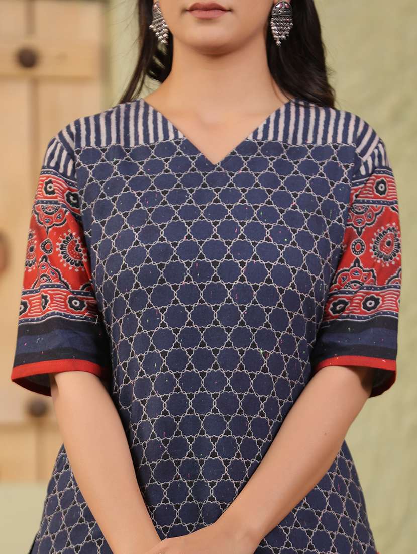 women printed short sleeve straight kurti - 22142241 -  Standard Image - 4