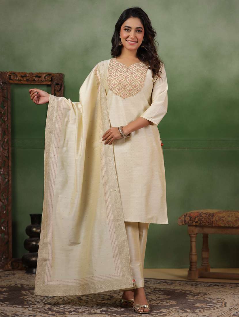 women self design three quarter sleeve kurta pant with dupatta set - 22142245 -  Standard Image - 1