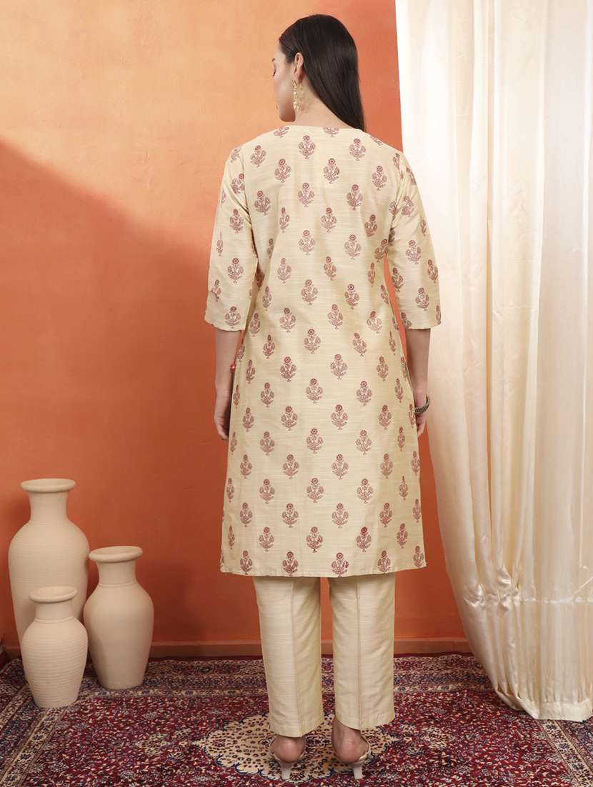 women floral printed three quarter sleeve straight kurta - 22142246 -  Standard Image - 4