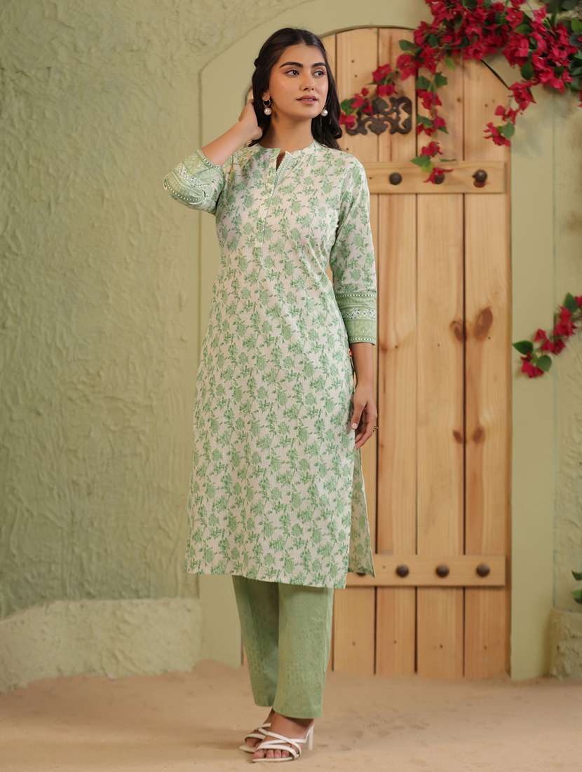 women floral printed three quarter sleeve straight kurta - 22142247 -  Standard Image - 1